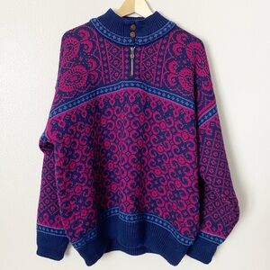 Dale Of Norway Windstopper Gore-WS Sweater Wool 1/4 Zip Lined Navy Vintage Large